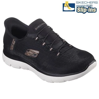 Skechers Womens Trainers Summits Night Black Gold Slip Ins Vegan Ladies Shoes