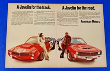 1970 AMERICAN MOTORS AMC JAVELIN ROAD & RACE CAR ORIGINAL 2 PG PRINT AD TRANS AM