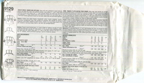 SIMPLICITY 9129 GIRLS' DRESS, TABARD & APPLIQUE SZ 6 UNCUT 1989 - Picture 3 of 3