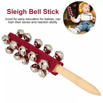 UK Red 21 Sleigh Bells Stick Wooden Handle Jingle Ball Christmas Eve Santa Xmas