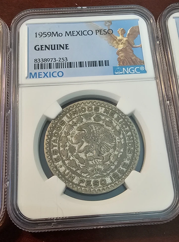 (2) 1959 & 1960 Mo Mexico Silver Peso - NGC Graded Genuine (10% Silver) - Image 3 of 4
