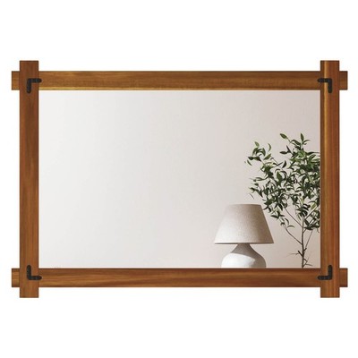 40 x 28.5 Inch Shatterproof Wall Mirror w/Acacia Wood Frame & Vintage Rivet