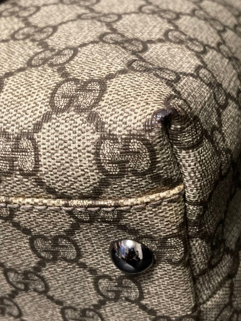 GUCCI GG PVC Tote Bag Gray Brown Leather Vintage Authentic Excellent Condition thumbnail 7