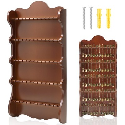 60 Souvenir Spoon Display Case, 5 Tier Wall Mount Wooden Tea Spoon Rack Cabin...