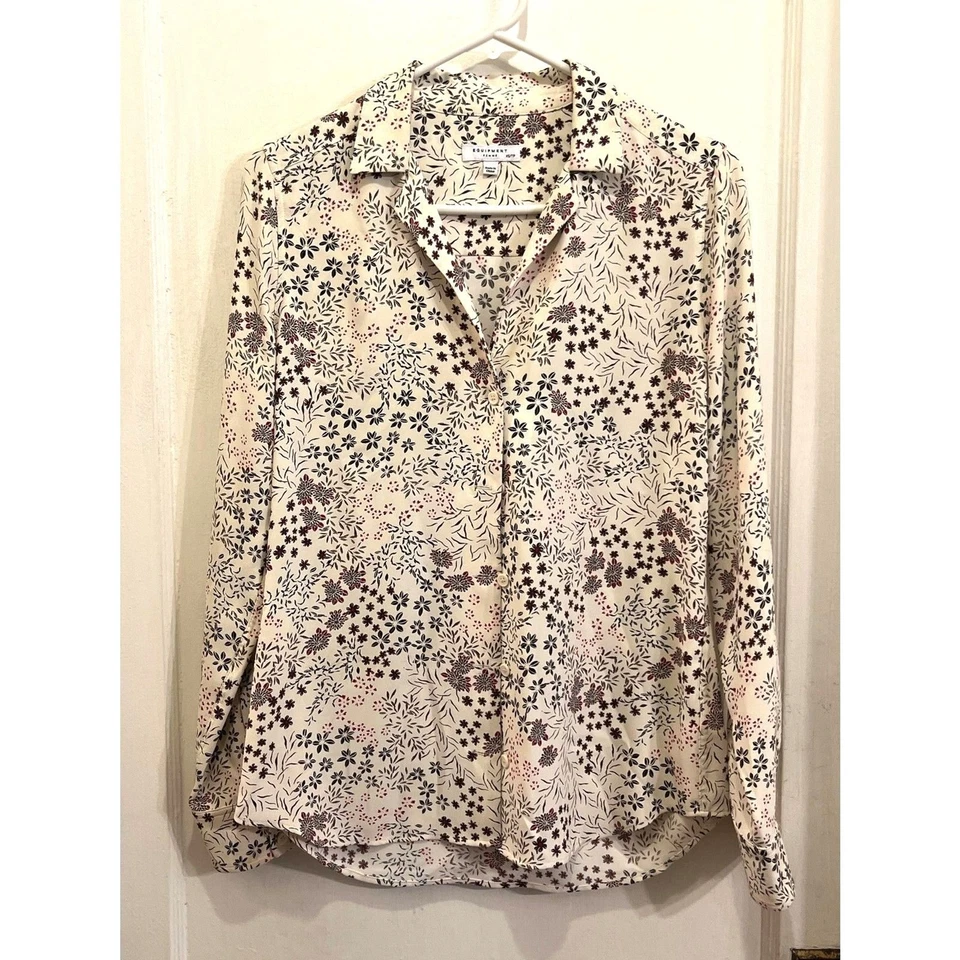 EQUIPMENT Camisa Top Mujer Blanca Floral Con Botones Seda Para Mujer Talla XS Foto 2 de 4