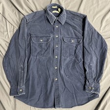 Vintage Distressed Faded St John s Bay Chamois Cloth Button Up Shirt Navy Size L