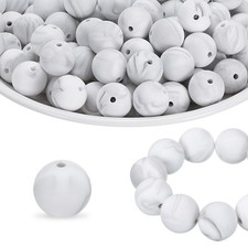 40Pcs Silicone Beads 15mm Silicone Beads Bulk for Pens Loose Round Marble White