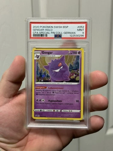 Pokemon Gengar Champion's Path Special Pin Coll. Holo Promo SWSH052 PSA 9 GERMAN