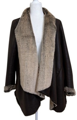 Bagatelle Womens Open Jacket Faux Leather and Fur Brown Size M