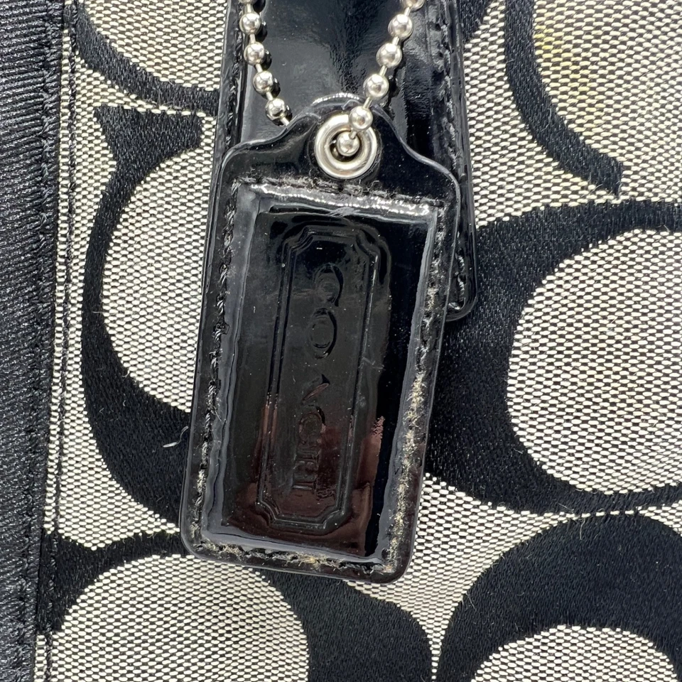 Coach Signature Stripe Framed Carryall Satchel Tote No F13533 Silver Black White - Image 3 of 4