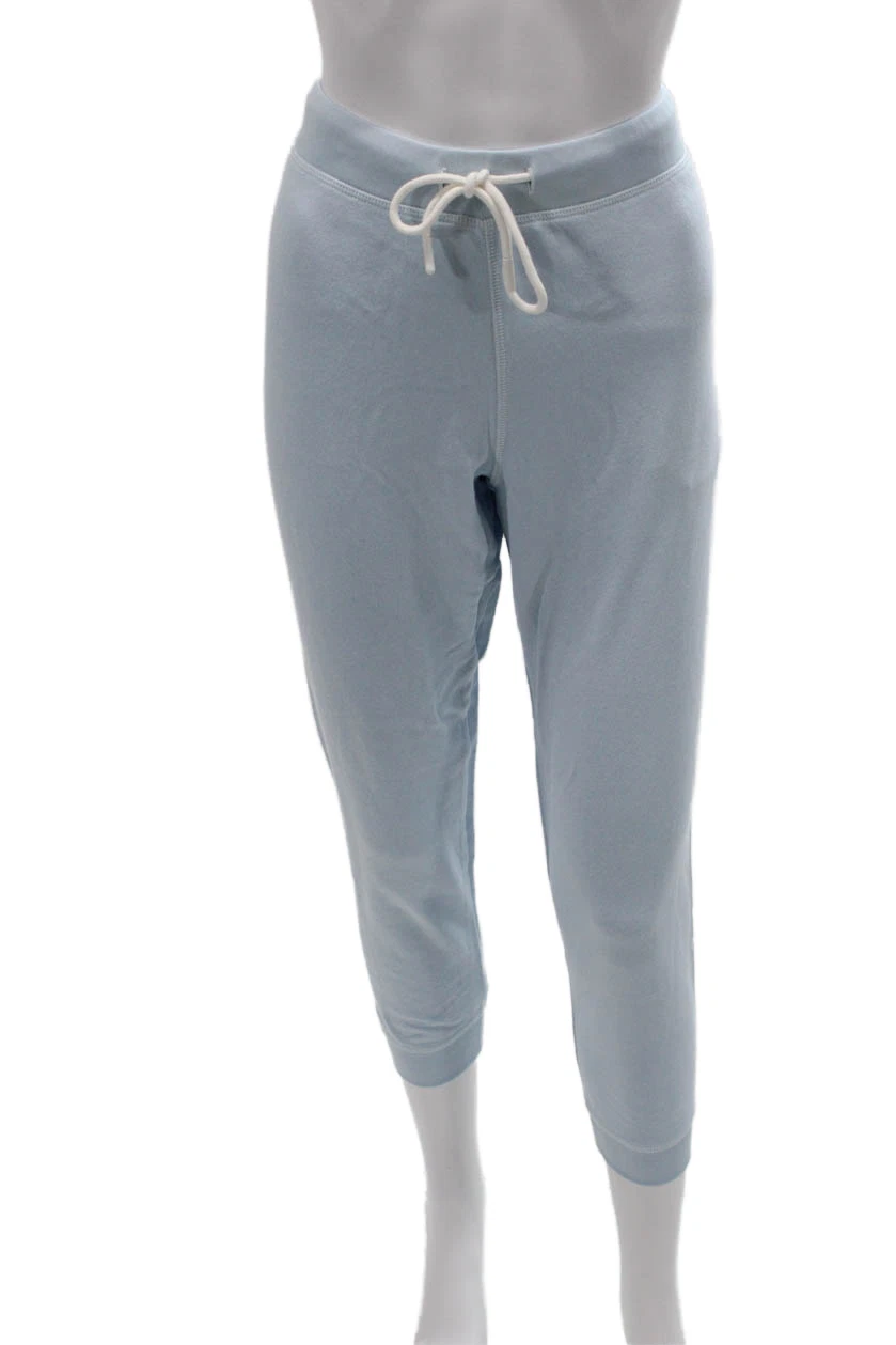 Leallo Women Capri Pants Blue Cotton Drawstring Size S