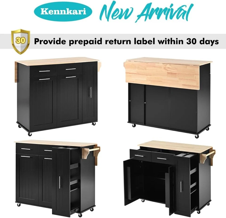 Rolling Kitchen Island on Wheels with Storage 3 Tier Cabinet and Drawers, Table - Image 3 of 4