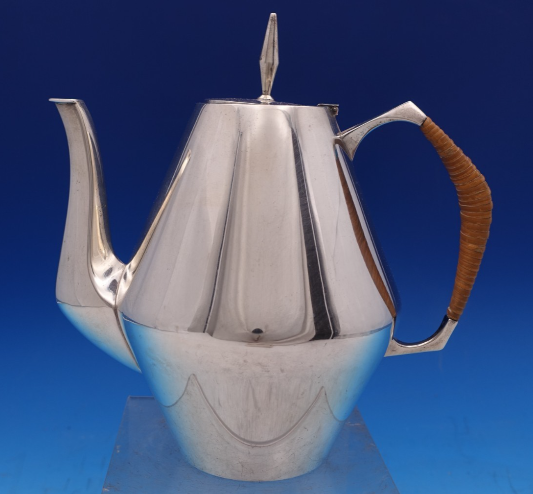 Diamond by Reed and Barton Sterling Tea Set 4pc with Rattan