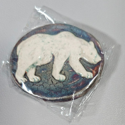 Raku Spirit Bear Medallion I AM STRONG Pocket Stone 1-3/4'' X 1-1/2''  NEW  OOAK