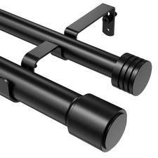 Abiglifty Double Curtain Pole 78-216 cm, 25mm Extendable 78 - 216 Black 