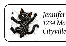 30 personalized Black Cat Halloween return address labels stickers tags