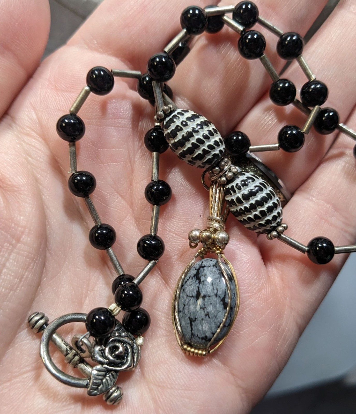 Handmade Snowflake Obsidian Wire Wrapped Pendant … - image 3