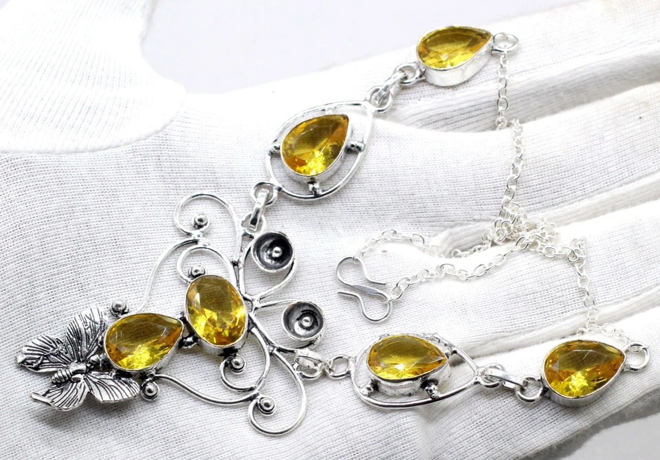 Yellow Citrine Gemstone 925 Sterling Silver Jewelry Necklace Size-17-18" - Image 4 of 4