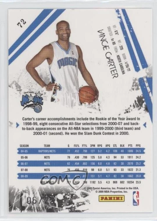 2009-10 Panini Rookies & Stars Longevity Sapphire /25 Vince Carter #72 HOF - Image 2 of 2