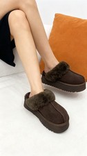 Women  s Genuine Fur Lined Slippers, Soft Suede Upper, Warm Plush Slip-On Comfort