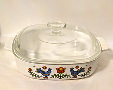 1975 Corning Ware Country Festival Blue Bird SQ Casserole with Lid