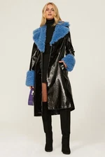 Love, Whit Brand Stylist Black Coat And Blue Faux Fur Accent