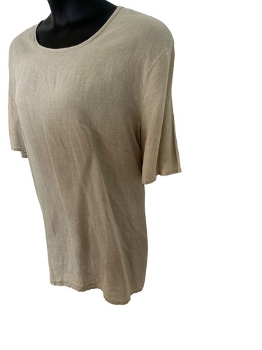 FLAX Lagenlook Plus Size 3G (24-26) Beige 100% Raw Linen Top Granola Girl E487 - Picture 4 of 12