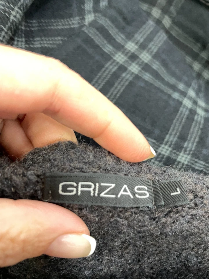 GRIZAS Gr. L 80% WOLLE Damen Pullover Grau Relaxed Rundhals Tasche - Bild 2 von 4