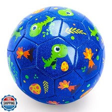 INPODAK Toddler Soccer Ball Size 3 Cartoon Dinosaur Blue Ball for Kids 2-8 wi