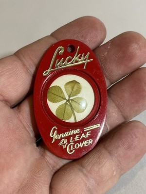 VTG 1970'S GENUINE 4 LEAF CLOVER LUCKY KEYCHAIN FOB ADVERTISING CALVERT WHISKEY