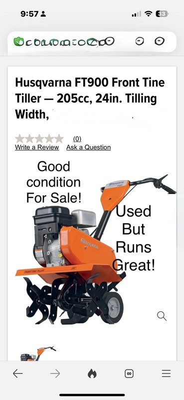 Husquavarna Ft900 Rototiller 