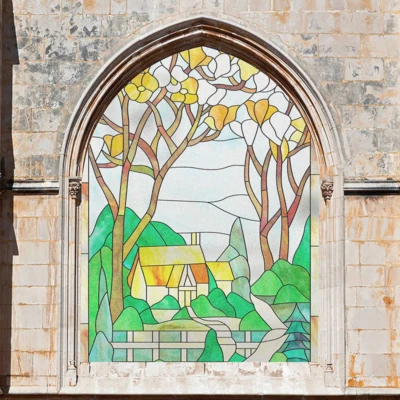 3D Gefärbtes Glas Aufkleber Mattiert Statisch Haften PVC Fenster Folie Kapelle - Bild 1 von 4