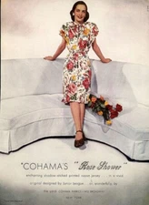 Cohama 1944 Fashion Dress MAGAZINE AD Fabric Rose Shower Design by Junior League