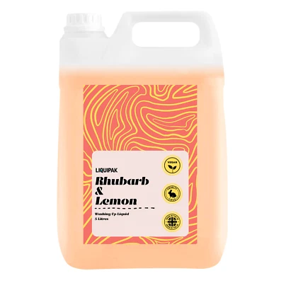 Liquipak Vegan Washing Up Liquid, Rhubarb and Lemon - Cruelty Free UK Made, Bulk