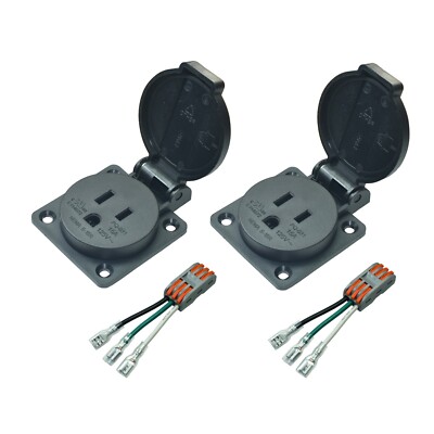 2pcs 15A 125V Electrical Power Socket Outlet Waterproof Industrial Panel Mount