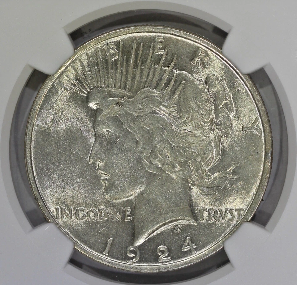 1924 $1 Silver Peace Dollar Obverse and Reverse Lamination Error NGC MS61 - Image 3 of 4