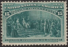 15¢ COLUMBIAN #238 FINE PLUS, LIGHTLY HINGED $200