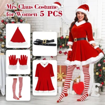 Mrs Santa Claus Fancy Dress Mrs Claus Costume For Women 5PCS