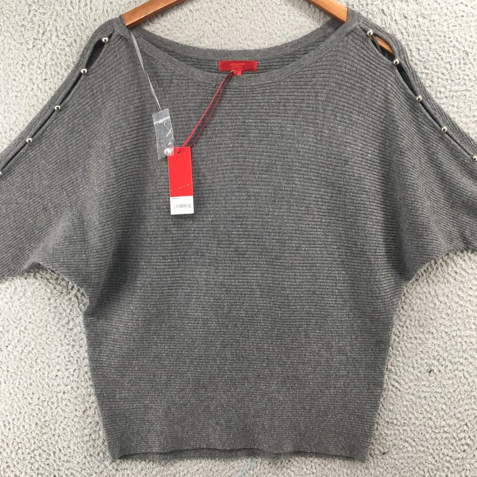 Suéter de hombro frío Kohls Jennifer Lopez para mujer S gris manga 3/4 Pullover NUEVO Foto 2 de 4