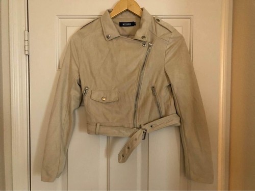 Misguided Women’s Crop Biker Jacket Tan/Beige Size 6