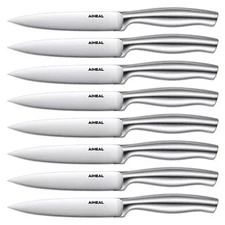 Set of 8 Stainless Steel Steak Knives 4.5" Sharp Micro Serrated Never Needs