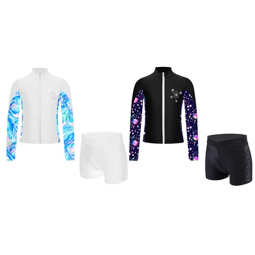 Kids Girls Sports Suit Figure Skating Sportswear Dance Activewear Dancing Yoga - Picture 3 of 32