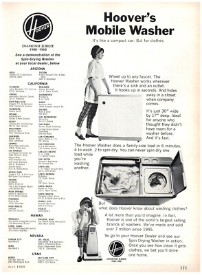PRINT AD, 1968 Hoover's Mobile Washer 60s Housewife Laundry California Locations