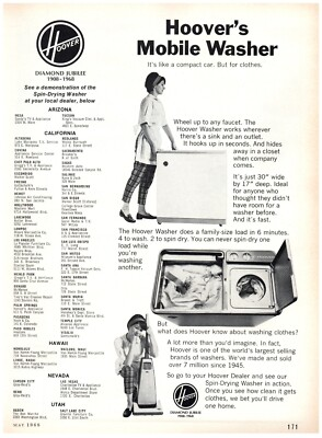 #ad #ad PRINT AD 1968 Hoover#x27;s Mobile Washer 60s Housewife Laundry California Locations $13.50