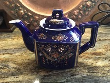 Cobalt Blue tea pot with hand painted design made in Japan mark on bottom