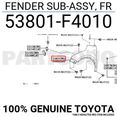 ふーか絵画4点 53801F4010 Genuine Toyota FENDER SUB-ASSY, FR 53801-F4010 | eBay