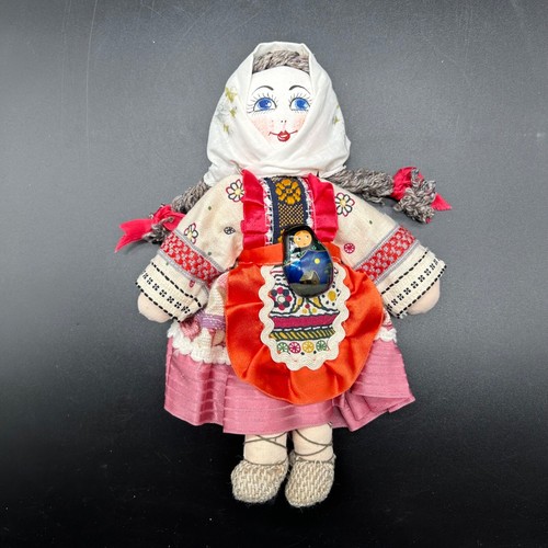 Russian Fabric Folkart Doll Cloth Rag 10.5" H EUC