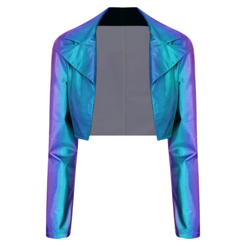 Giacca Donna Cappotto Lucido Moto Capispalla Rock Streetwear Cropped Clubwear - Foto 28 di 49