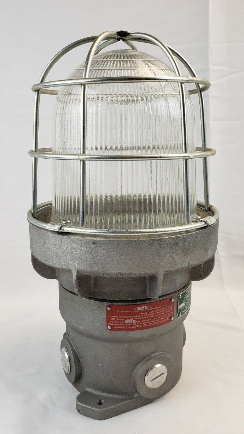 Vintage Industrial Russell & Stoll Explosion Proof Caged Light Fixture Maritime