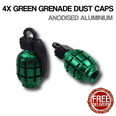 2x Grenade Light Blue Alloy Metal Valve Dust Caps Cars motorbikes BMX Bike Van